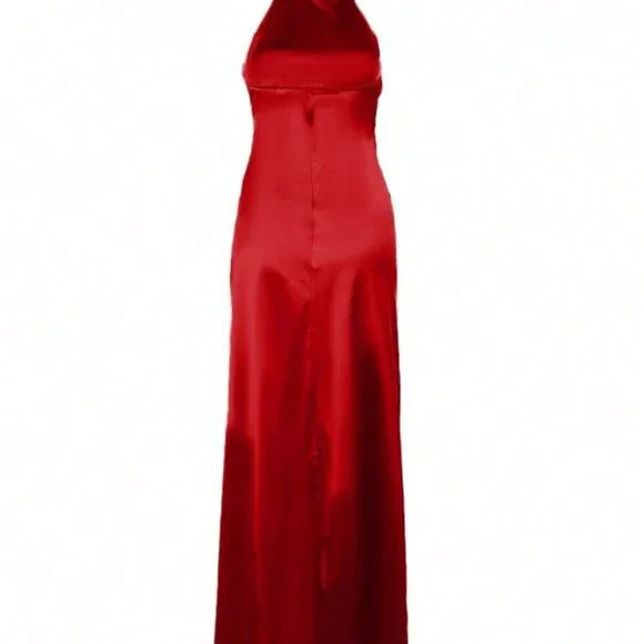 Red Sexy Women's Sleeveless V-Neck Bodycon Dress With High Slit - Picture 2 of 3